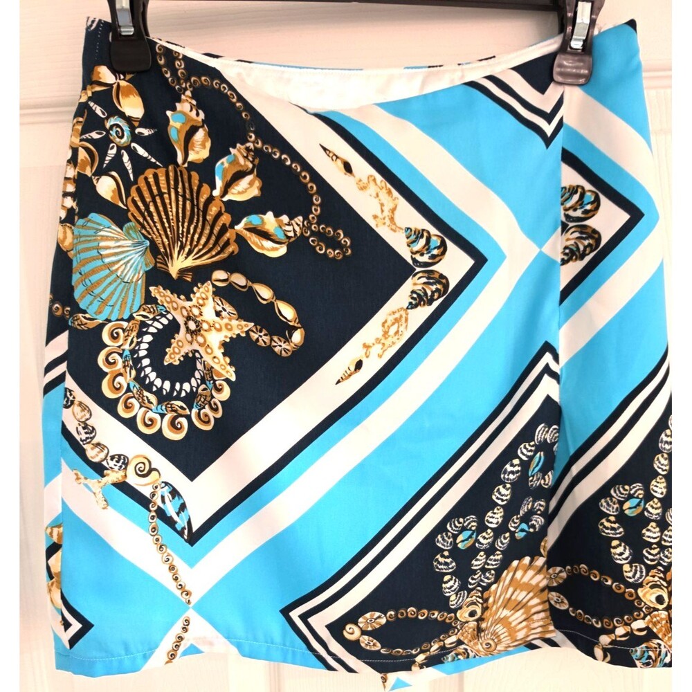 Boston Proper Nautical Shell Print Mini Skirt Size 2 Blue White NWOT Silky